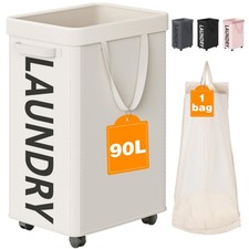 90L Rolling Laundry Basket with Wheels 29 IN Hamper with Wheels and Removable...