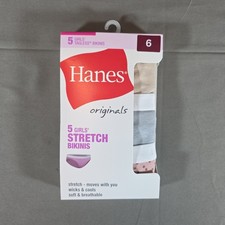 Hanes Originals Girls Size 6 4-Way Stretch Soft Tagless Bikini Underwear 5 Pack