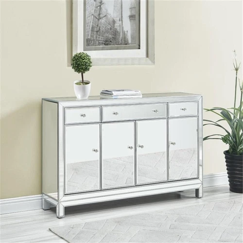 Elegant Decor Reflexion 4 Door 56" Mirrored Buffet Cabinet in Antique Silver - Picture 2 of 11