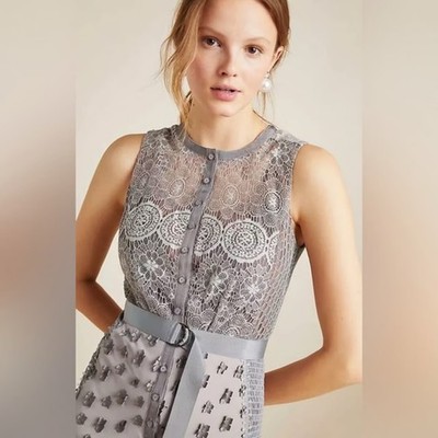 Anthropologie Byron Lars Beauty Mark Gisella Lace 3D Sheath Dress in Grey Size 4