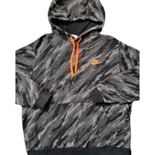 Nike Hoodie Mens Large Black Gray Camo Long Sleeve Sportswear Club Fleece Logo