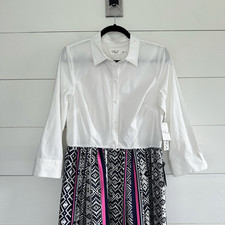 Eliza J Mixed Women’s 12 Media White Shirt Dress Printed Maxi NWT New