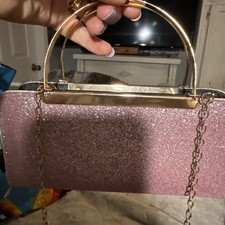 Pink Sparkling Clutch With Chain Strap Cocktail Evening Purse Christmas Party
