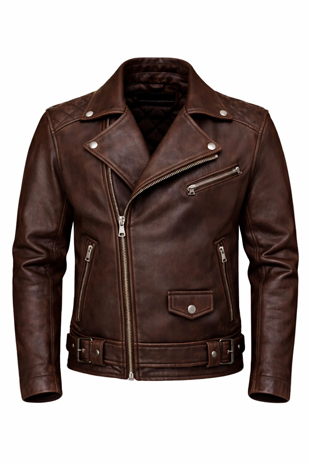 Men’s Genuine Dark Brown Leather Jacket, Quilted Lined Zip Front Classic Fit - product detail image 1