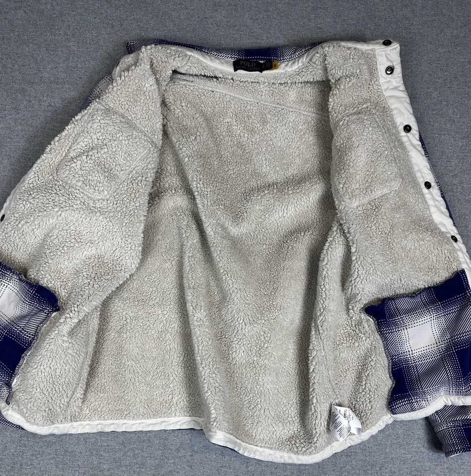 Polo Ralph Lauren рубашка куртка мужская 2XL синий белый клетку шерпа с подкладкой Snap спереди - Изображение 2 из 4