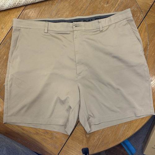 Roundtree & Yorke Performance Flat Front Short Men's Size 44B Stone Tan Stretch