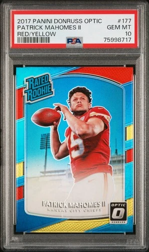 PATRICK MAHOMES II PSA 10 2017 PANINI DONRUSS OPTIC #177 RED YELLOW PRIZM ROOKIE
