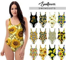 Women's Sunflower Floral Tank Swimsuit #6 - Beach Bathing Suit Flower Gift