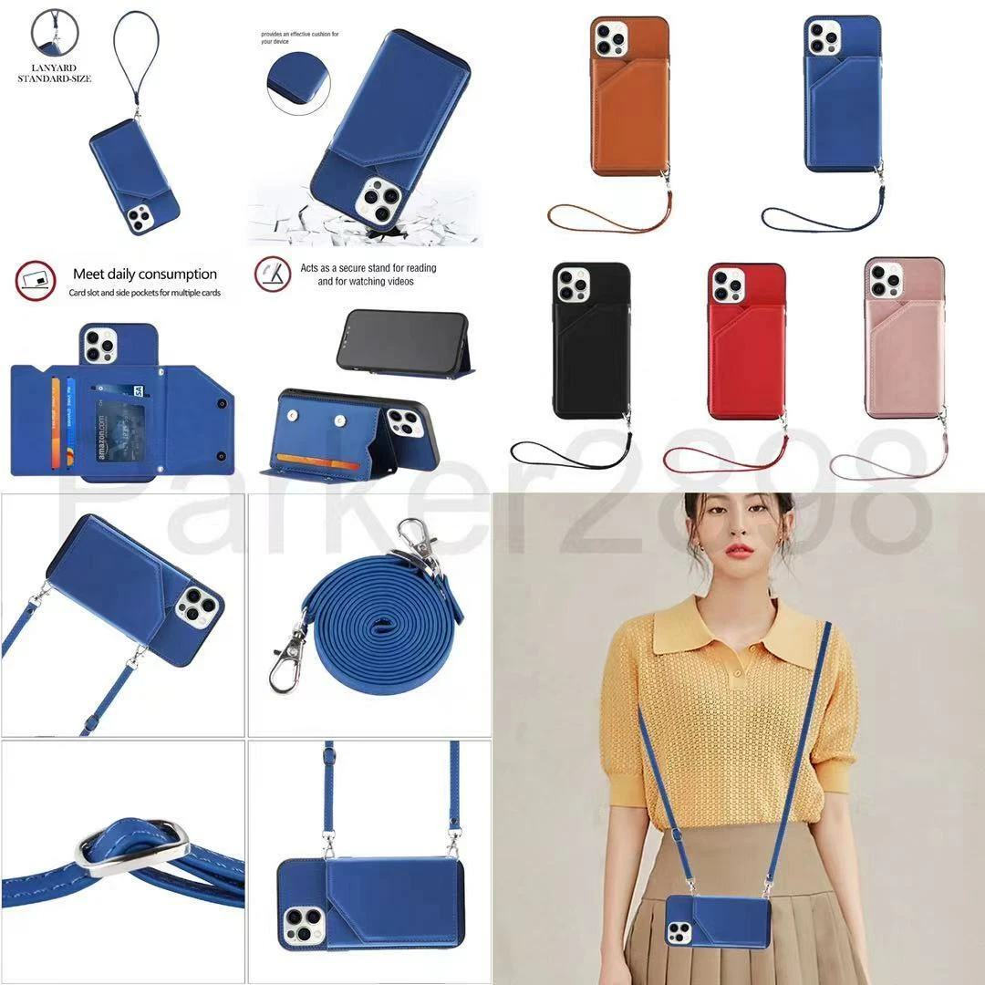 Crossbody Lanyard Wallet Phone Case for iPhone 14 Plus 13 12 11 Pro Max  Zipper Pocket Purse Credit Card Holder Leather Cover