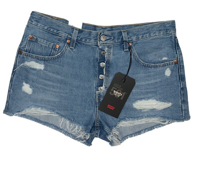 NWT Levi’s Premium 501 Mid Rise Denim Shorts Distressed Light Wash Sz 31 