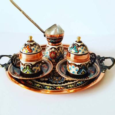 Turkish Ottoman Coffee Serving Set Copper Cup Saucer ...