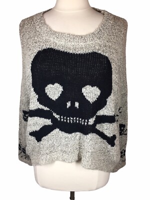 M. Frederic Black Skull Crossbones Pattern Knit Cropped Sweater Top One Size