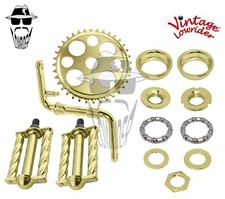 Vtg LOWRIDER LUCKY GOLD CRANK PACKAGE TWISTED PEDALS 20 CRUISER/LOWRIDER BICYCLE