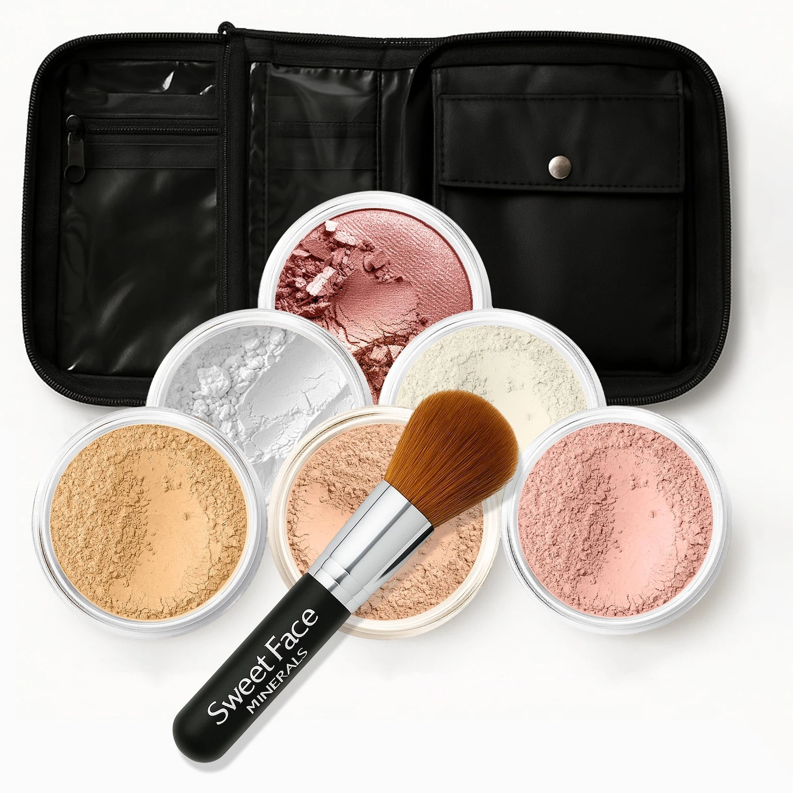 XXL KIT w/BRUSH & CASE Full Size Mineral Makeup Set Bare Skin Powder Foundation