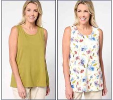 Denim Co Essentials Jersey 2-Pack Swing Tank Tops-Green Moss Floral-Med-A398744