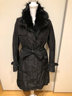  MARELLA LUXUS TRENCHCOAT MANTEL HERBST WINTER ECHTFELL SCHWARZ GR. 36 NP559 TOP