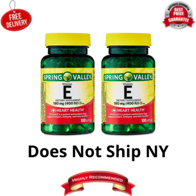 Spring Valley Vitamin E Supplement 400IU Twin Pack, 200 Softgel Capsules - NEW