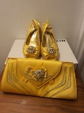 Nadia Ferri Ladies Yellow Colour Dressy sling back shoes & Matchg Bag. UK 40/7