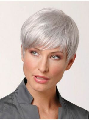 Women Short Pixie Wig Silver Grey Wigs Natural Gray Full Straight Wig Cosplay 