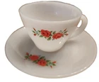 Vintage Fire King Tea Cup And Saucer Red Roses