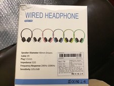 Wired 5' Plug In Headphone - Black Child Extra Cushion - Adjustable Headband NEW