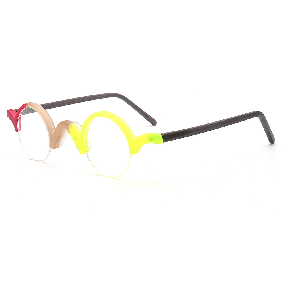 Retro Mens Small Round Eyeglass Frame Women Semi Rimless Eyewear Nerd ...