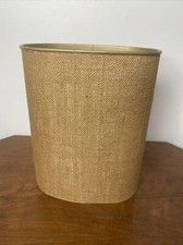 Vintage Decoware Trash Can Metal Burlap Made in USA Brown