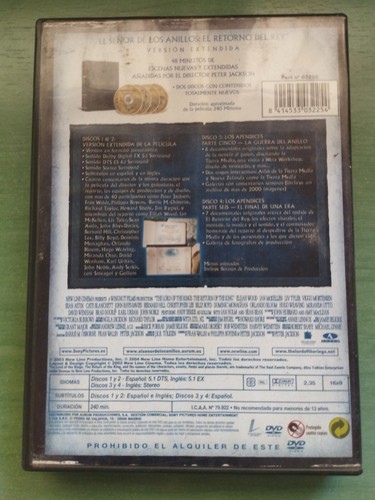 El Señor de Los Anillos El Retorno del Rey Version Extendida 4 x DVD Region 2 Am - Imagen 2 de 5