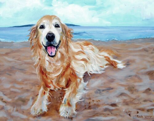 Ritratto di animali domestici personalizzato, oli, arte golden retriever cane artista Robin Zebley - Foto 1 di 12