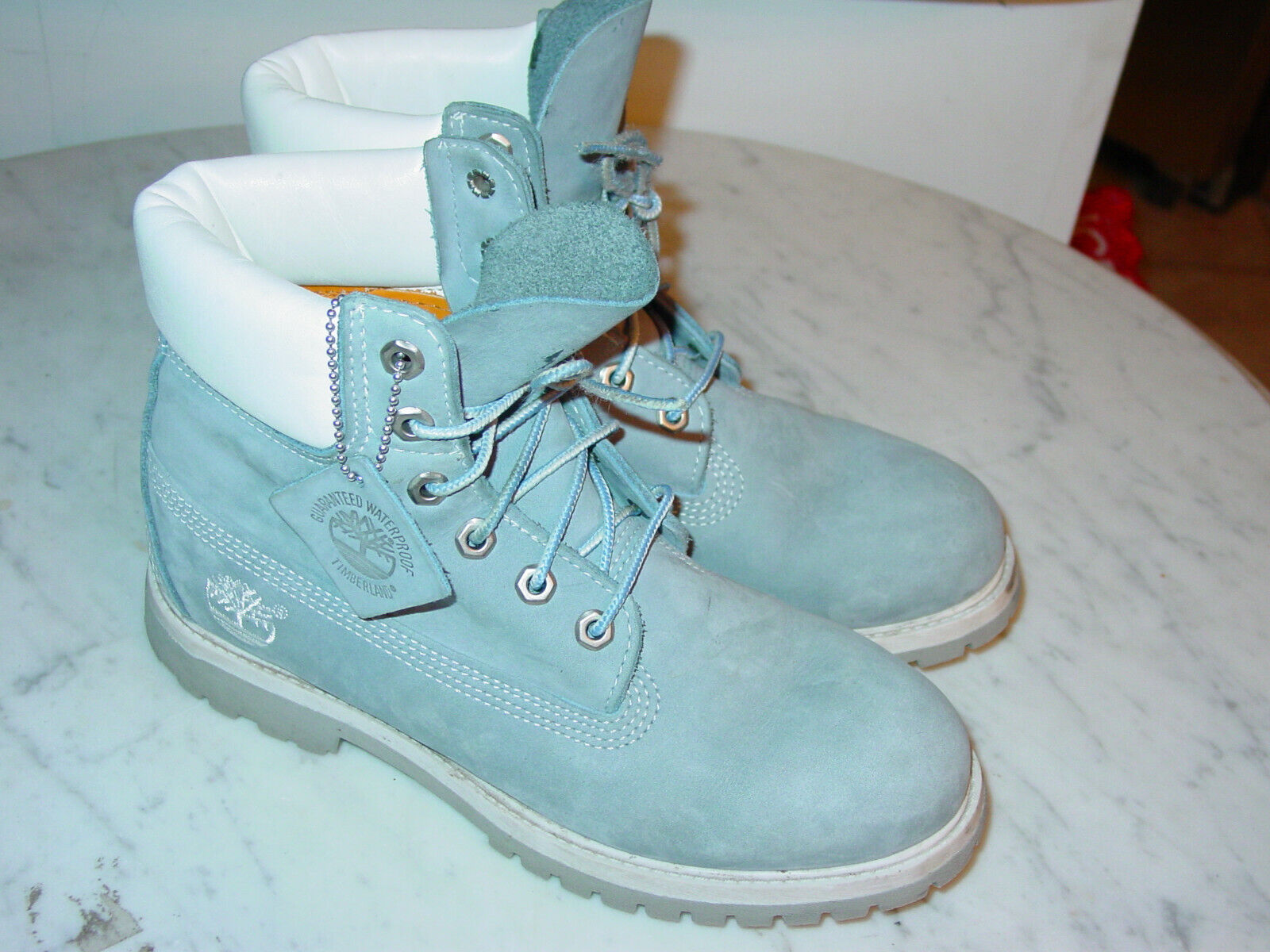 Oeps Koninklijke familie Buurt Womens Timberland 27379 Light Blue/White Waterproof Leather Boots! Size 8 |  eBay