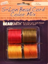 S-LON, Bead Cord, 4 Color Mix, "Spice", .5mm 3 Ply Bonded Twisted Nylon Cord