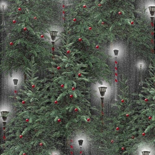 Fat Quarter Christmas Holiday Wishes Christmas Trees & Lights 100% Cotton Fabric