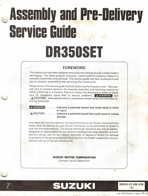 Genuine Suzuki Assembly and Pre-Delivery Service Guide/Manual