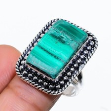 Natural Malachite Gemstone 925 Sterling Silver Jewelry Ring Size 8 U.S.A 