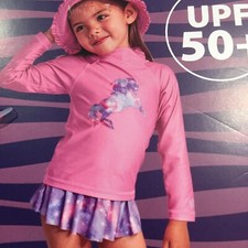 UV Skinz 3 PC Swimwear Set Girl's 12/18m Reversible Hat UPF 50 Sun Protection