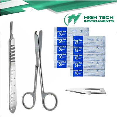 Suture Stitch Scissors 4.5''+Scalpel Handle #3 + 10 Surgical Blades #11