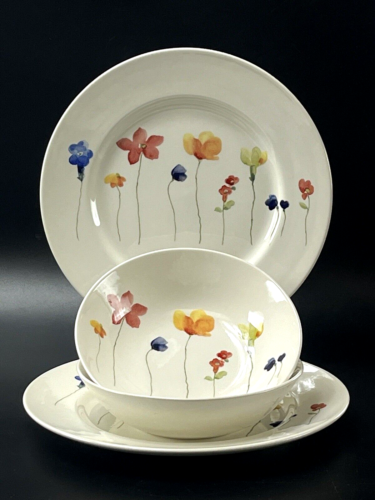 Royal Stafford Scattered Wildflower Set of 4 Dinner Plates Soup Bowls England - Picture 1 of 11