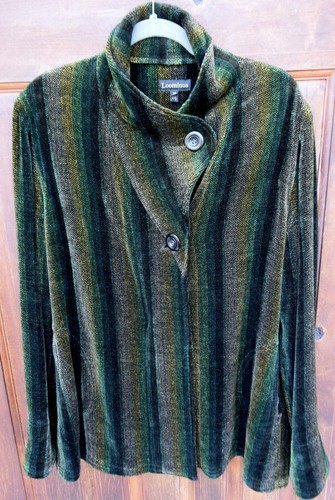 Vintage Loominus handgewebte Viskose Chenille mehrere Streifen Pullover Jacke - 31" lang - M-EG