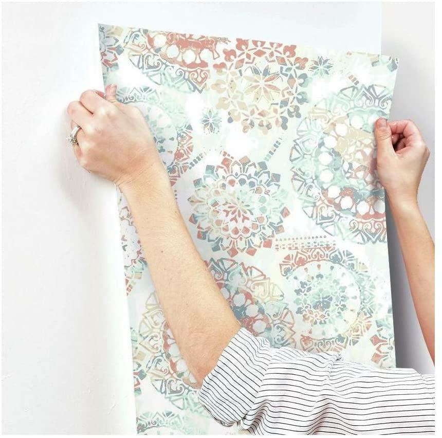 RoomMates RMK9126WP Bohemian Orange and Blue Peel and Stick Wallpaper