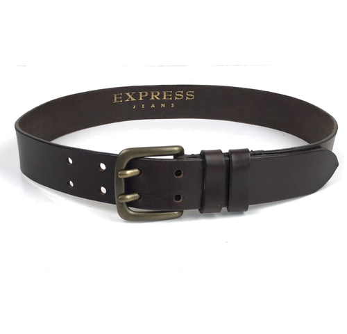 EXPRESS Belt Womens S Brown Thick Leather Double Prong Brass Buckle Boho Western - Picture 3 of 9