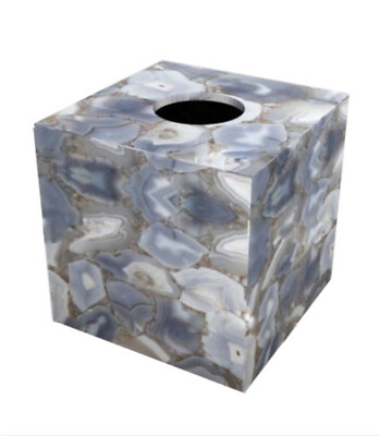8'' Marvelous Marble Tissue Box Inlay agate Home room Decor bathroom kitchen