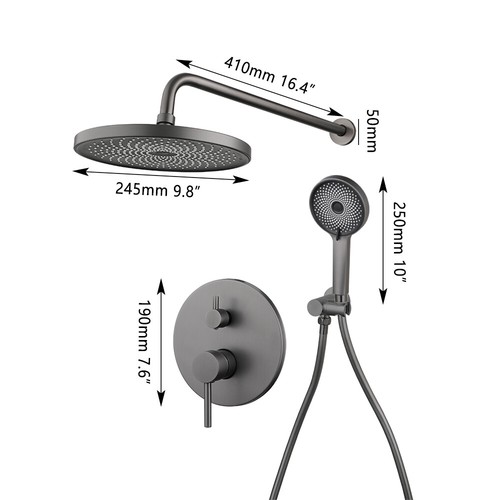 Juego de grifos de ducha con válvula mezcladora cabezal de ducha sistema combinado montado en pared - Imagen 3 de 9