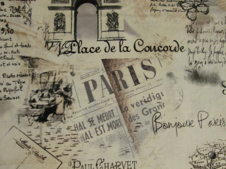 VINTAGE PARIS EIFFEL TOWER MAP SCRIBE TANS COTTON FABRIC BTHY - Image 3 of 4