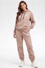 Image of Nike Women’s Tracksuit Set Hoodie Joggers Beige Cotton Blend Size L New