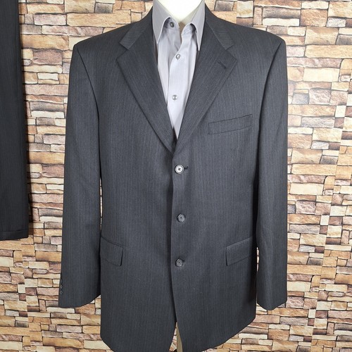 Hart Schaffner Marx 2 Piece Suit Mens 44L 34X32 Dark Gray Stripe 3 Button Wool - Picture 4 of 18