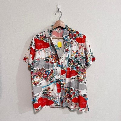 Vintage Japanese Rayon Hand Printed Lingerie Shirt Sleep Wear 60s True Vintage M