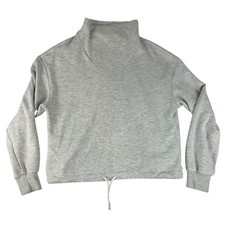 Varley Betsy Sweat Womens Medium Gray DoubleSoft Funnel Neck Drawstring Pullover