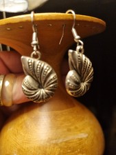 Nautilus  Shell Dangle  Earrings,silver Tone.