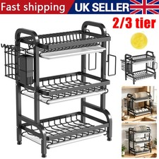 2/3 Tiers Large Dish Drainer Plate Rack Dryer Cutlery Holder with Drip Tray Tool