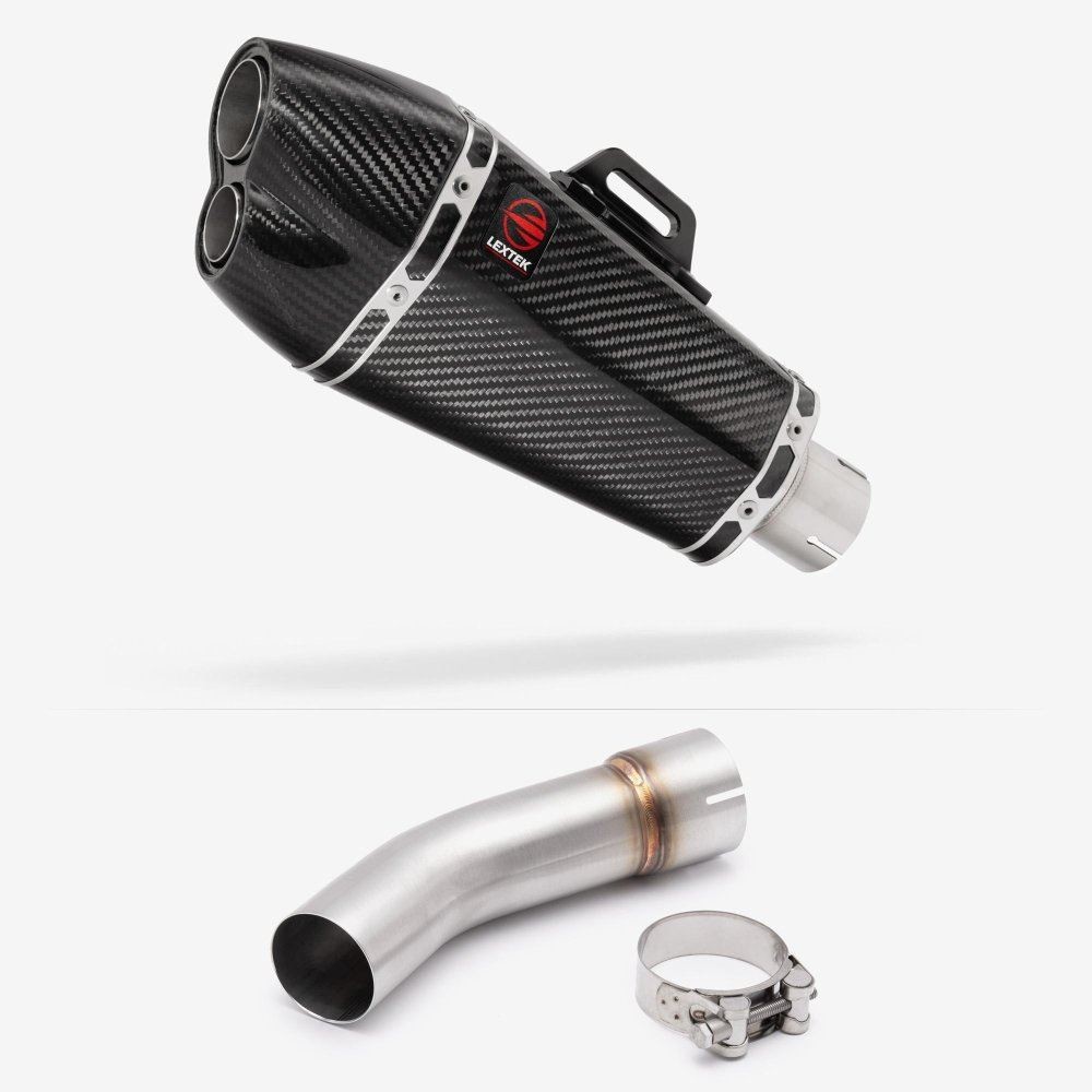 Lextek XP13C Carbon Fibre Exhaust 210mm with Link Pipe for Suzuki SV650 (03-15)